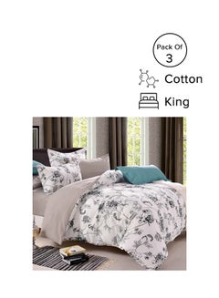WEISDIN 3-Piece King Size Floral Bedding Set Cotton Multicolour 220x240cm  - Image 1