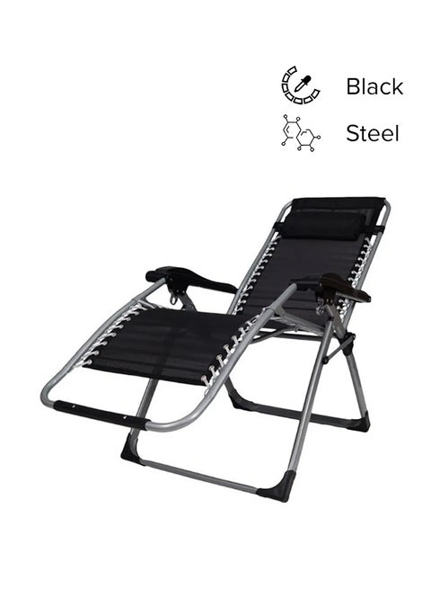Foldable Adjustable Reclining Chair Black 177cm