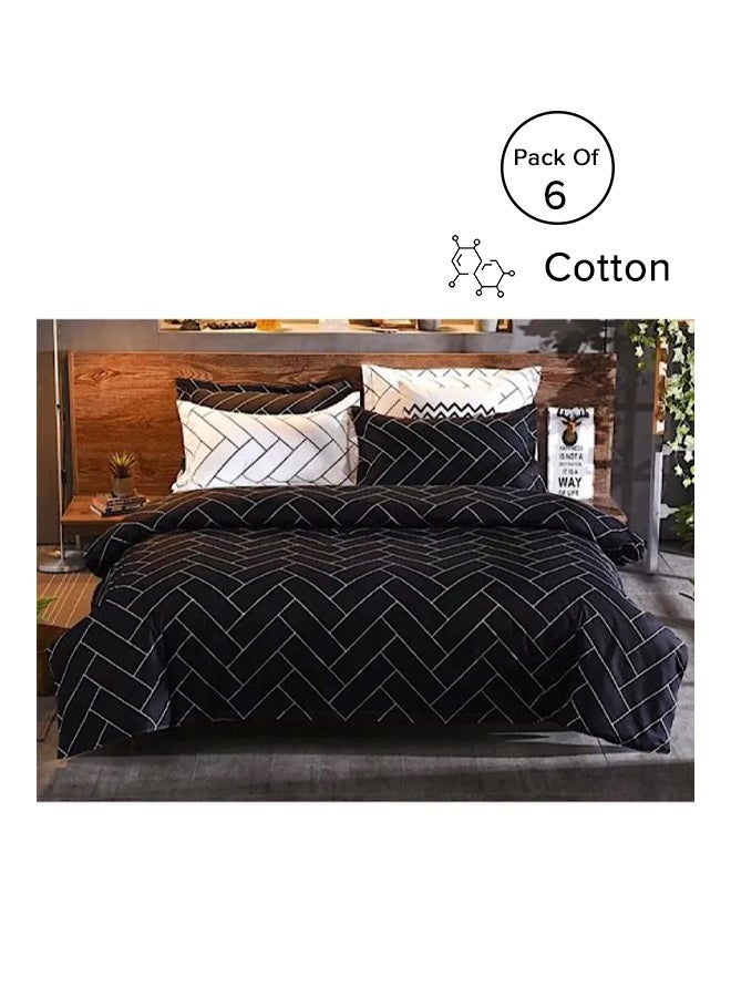 Deals for Less - 6-Piece Double Size Printed Design Duvet Cover Set Cotton Black/White - Image 1