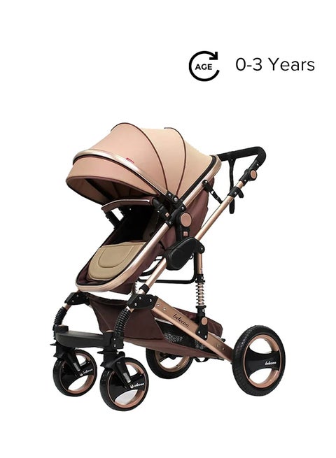 3 In 1 Multi-Position Foldable Classic Pram Baby Single Stroller, Smooth-Rolling, Newborn - Khaki