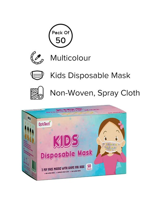 Pack of 50 - 3 Ply Disposable Kids Face Mask (Multicolour)
