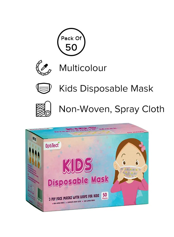 OptiTect - Pack of 50 - 3 Ply Disposable Kids Face Mask (Multicolour) - Image 1