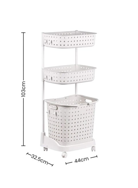 3-Tier Laundry Basket With Wheels White 42x34x45.5cm
