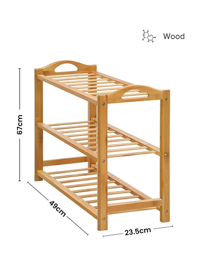 3-tier Natural Bamboo Shoe Rack, Wooden Shoe Cabinet with Two Rounded Handle, Free Standing Entryway Shoe Tower Shelf,Shoe Storage Organizer Boots Storage Shelf Modern House Furniture Home Natural Bamboo 67x49x23.5cm