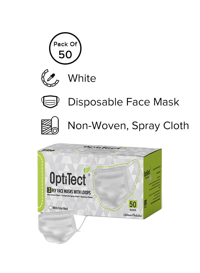 OptiTect - Pack of 50 - 3 Layer Disposable Face Mask (White) - Image 1