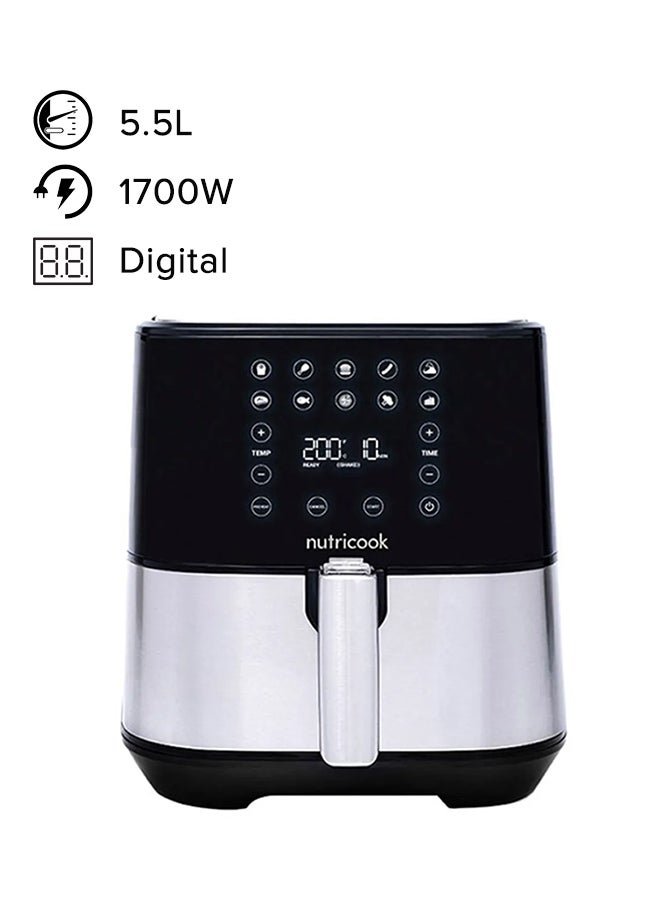 nutricook Air Fryer 2 Led One Touch Screen With 10 Presets Preheat Celsius To Fahrenheit Conversion Auto Shut Off And Shake Reminder 5.5 L 1700 W AF205 Stainless Steel  - Image 1