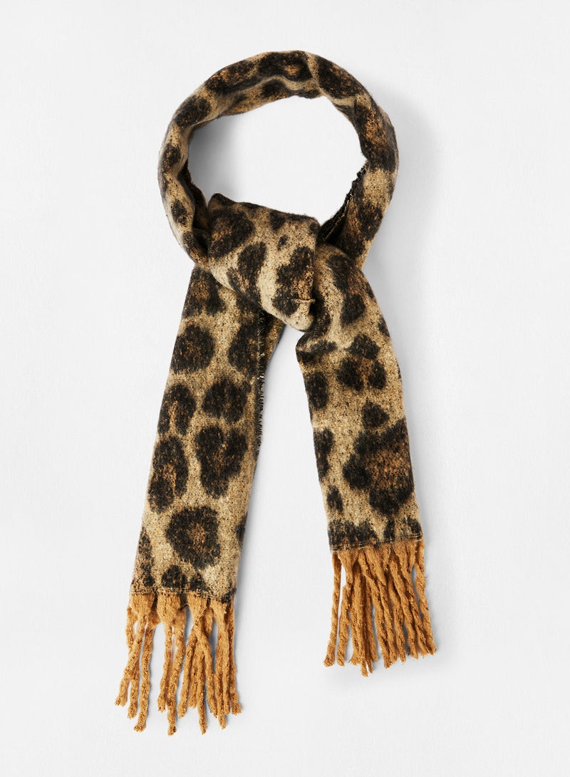 ONLY Animal Print Scarf Brown - Image 1