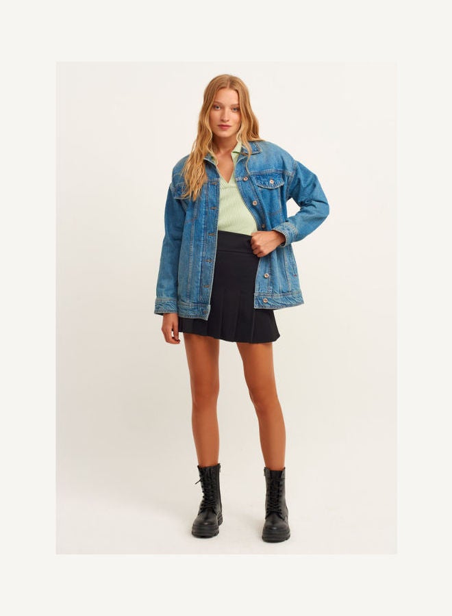 OXXO - Collared Neck Denim Jacket Tint Blue - Image 1