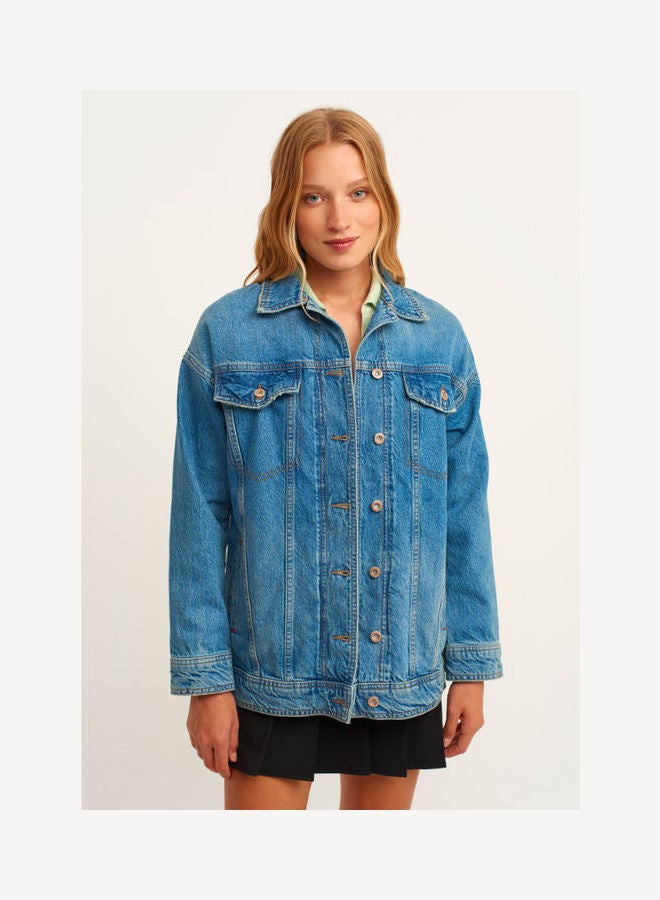 OXXO - Collared Neck Denim Jacket Tint Blue - Image 1