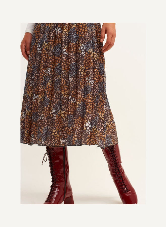 OXXO Patterned Pleated Midi Skirt Flower Comb  - Image 3