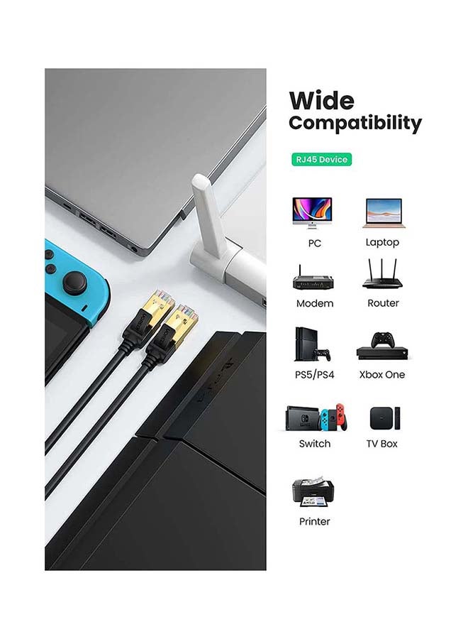 Ethernet Cable 1M Cat7 Network Round Cord 10 Gigabit RJ45 Lan 28AWG Internet 600Mhz Wire Shielded Compatible for PC Laptop Router Modem Mac Switch PS5 PS4 Smart TV Black