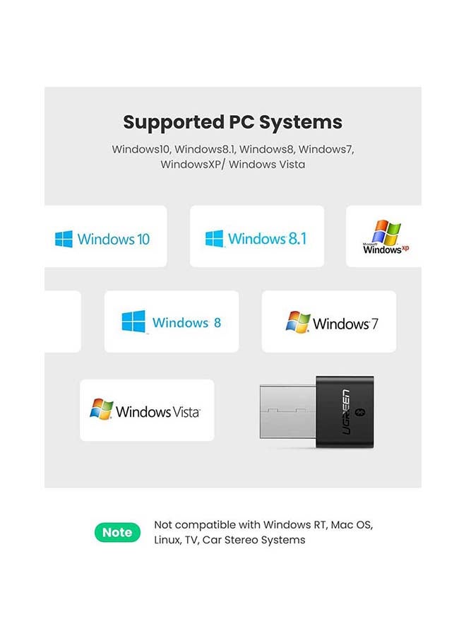 يو جرين - محول USB بلوتوث 4.0 لاسلكي دونجل، التوصيل والتشغيل للويندوز 11 و 10 و 8.18 ويدعم ويندوز إكس بي 7 فيستا، يحول من اللابتوب والكمبيوتر المكتبي إلى سماعة بلوتوث ولوحة مفاتيح وماوس للألعاب أسود وفضي - Image 1