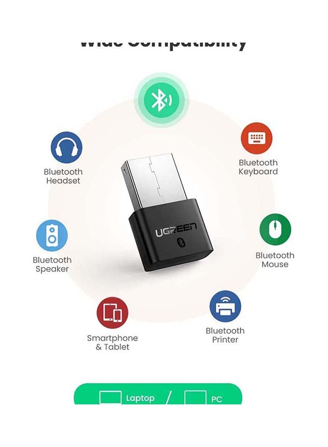 يو جرين - محول USB بلوتوث 4.0 لاسلكي دونجل، التوصيل والتشغيل للويندوز 11 و 10 و 8.18 ويدعم ويندوز إكس بي 7 فيستا، يحول من اللابتوب والكمبيوتر المكتبي إلى سماعة بلوتوث ولوحة مفاتيح وماوس للألعاب أسود وفضي - Image 1