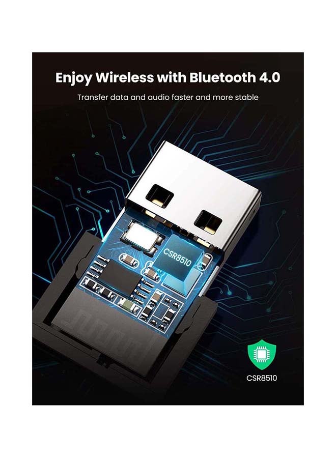 يو جرين - محول USB بلوتوث 4.0 لاسلكي دونجل، التوصيل والتشغيل للويندوز 11 و 10 و 8.18 ويدعم ويندوز إكس بي 7 فيستا، يحول من اللابتوب والكمبيوتر المكتبي إلى سماعة بلوتوث ولوحة مفاتيح وماوس للألعاب أسود وفضي - Image 1