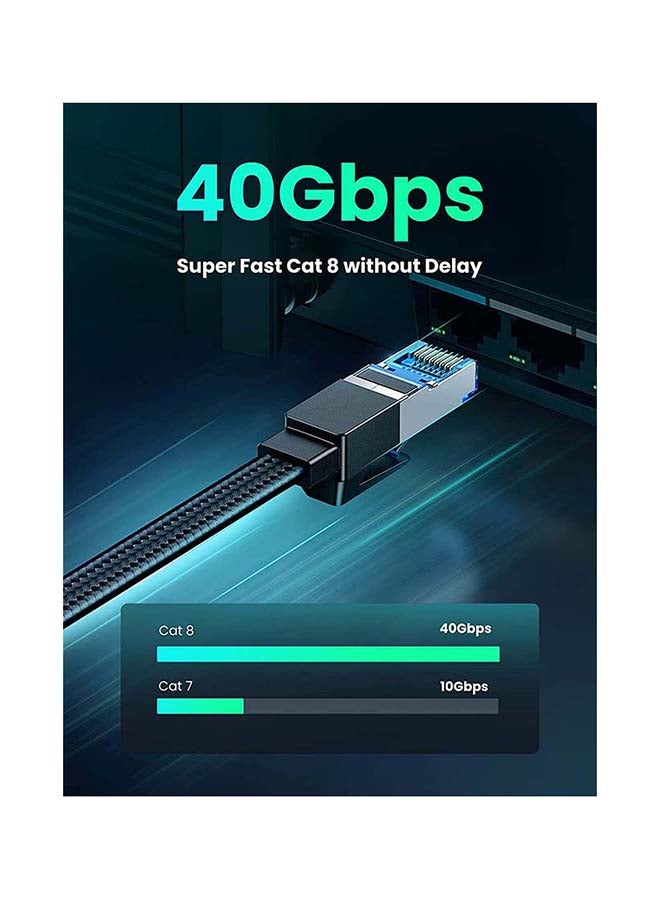 CAT8 Ethernet Cable 1M Shielded Flat Design Braided 26AWG RJ45 2000Mhz Network Patch Cord LAN Wire Compatible with Modem, Router, PC, Mac, Laptop, PS2/3/4/PS5 Black