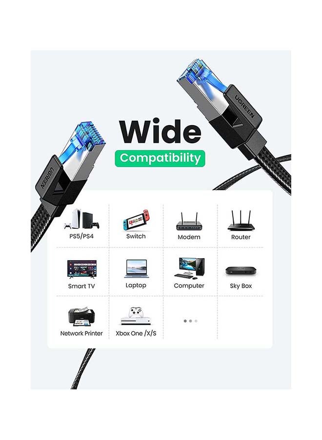 CAT8 Ethernet Cable 1M Shielded Flat Design Braided 26AWG RJ45 2000Mhz Network Patch Cord LAN Wire Compatible with Modem, Router, PC, Mac, Laptop, PS2/3/4/PS5 Black