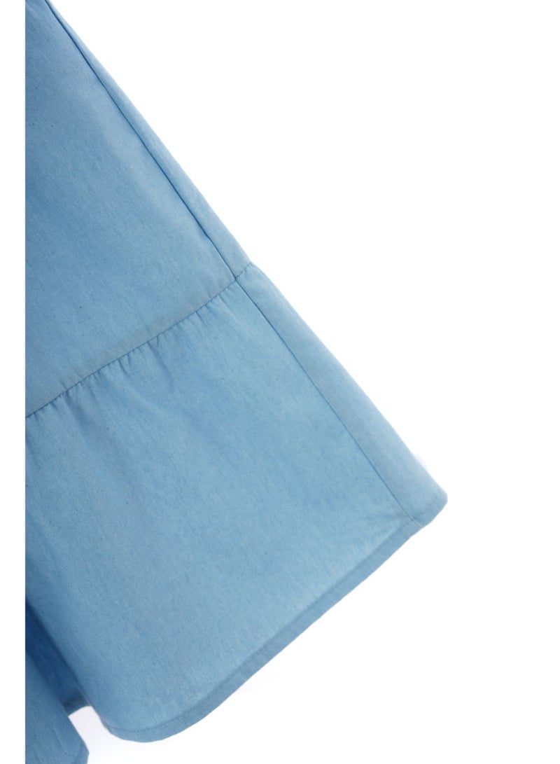 Aila - Women's Casual V-Neck Solid Design Short Sleeve Maxi Dress 2-Lite Blue - Image 1