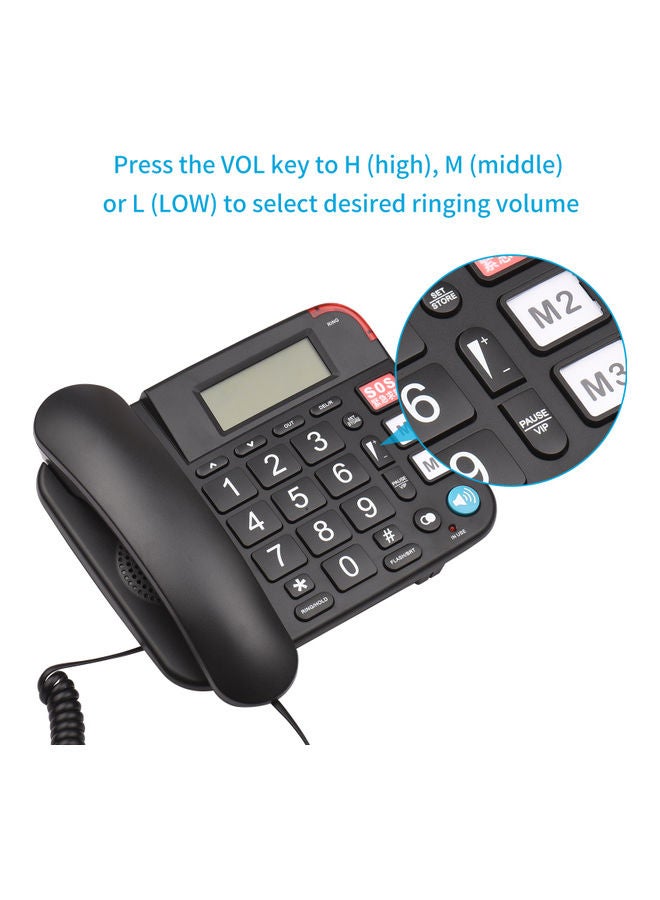 ماركة غير محددة - Desktop Corded Landline Fixed Telephone Big Button Black - Image 1