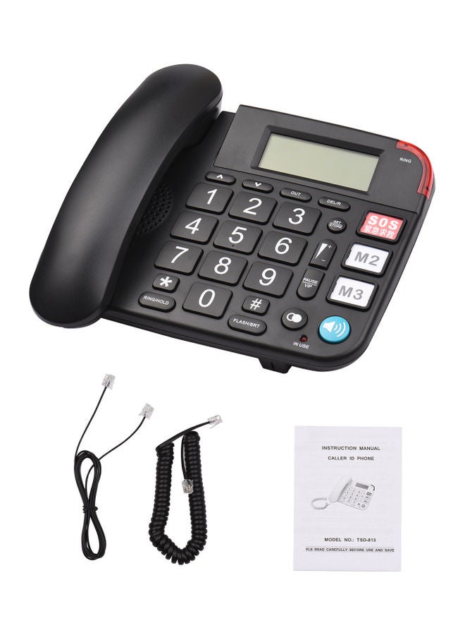 ماركة غير محددة - Desktop Corded Landline Fixed Telephone Big Button Black - Image 1