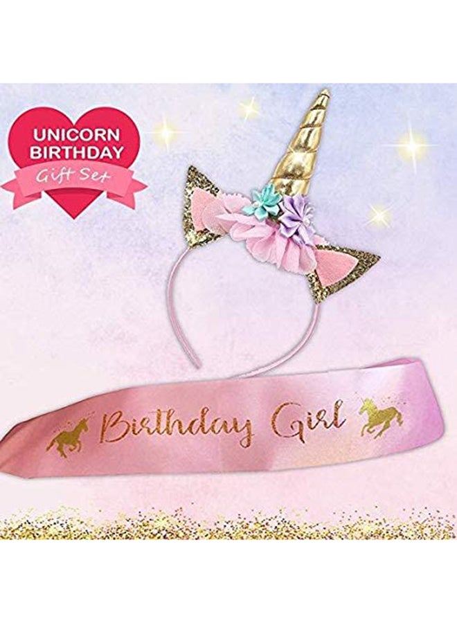Generic Unicorn Headband And Birthday Girl Sash Set With Handmade Felt Flowers Multicolored For Both Kids And Adults 26x19cm  - Image 3