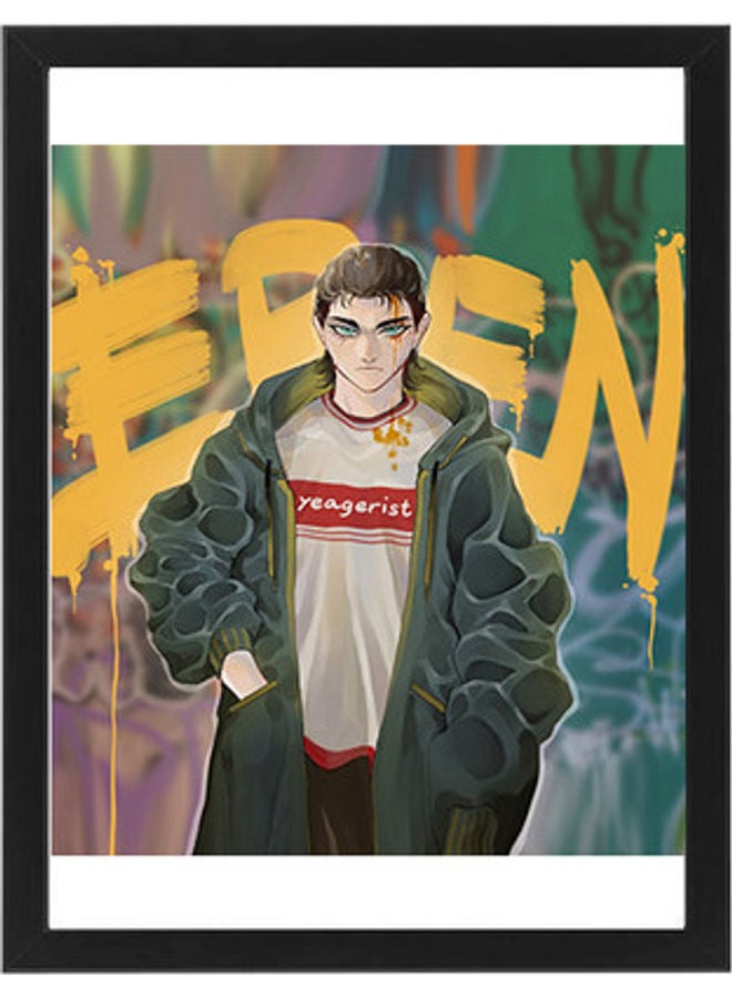 إم إي سي لوحة فنية رقمية بإطار برسمة شخصية إيرين يجار من مسلسل  "Attack On Titan" أسود 30x40سم