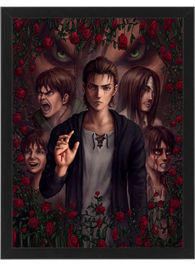 إم إي سي لوحة فنية رقمية بإطار برسمة شخصية إيرين يجار من مسلسل  "Attack On Titan" أسود 30x40سم