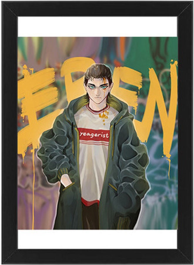 MEC Attack On Titan Eren Yeager Digital Wall Art Poster Frame Black 21x30cm