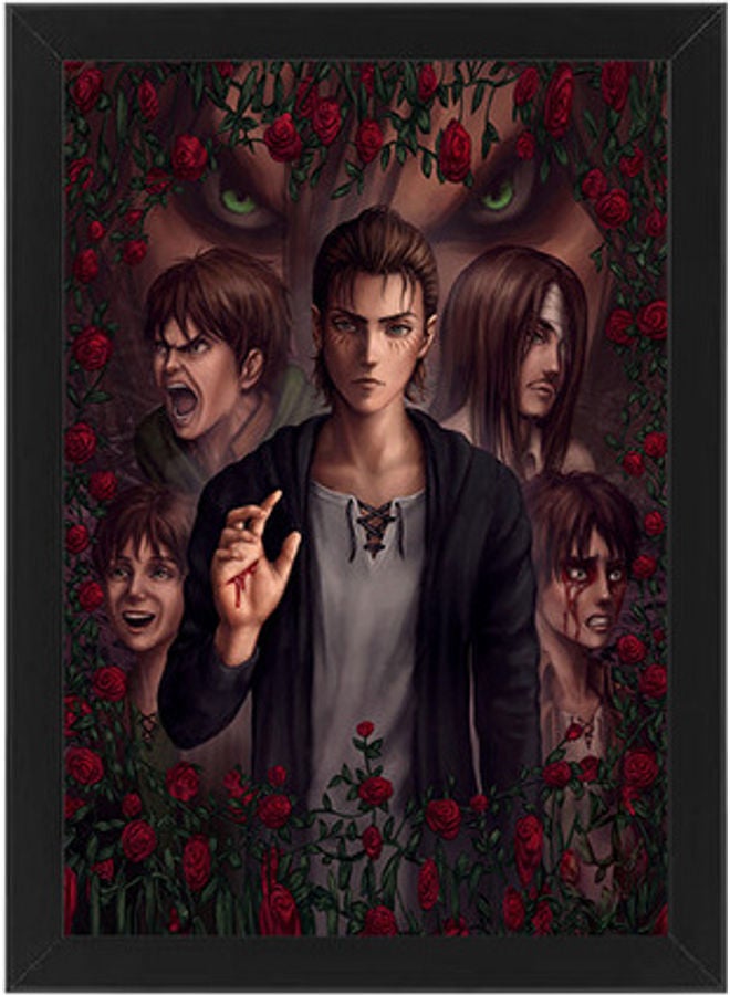 MEC Attack On Titan Eren Yeager Digital Wall Art Poster Frame Black 21x30cm