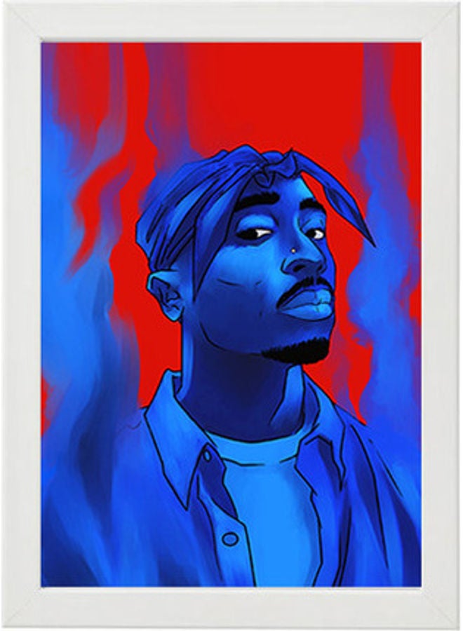 إم إي سي لوحة فنية بإطار وطبعة رسمة لشخصية المغني الشهير توباك أبيض 21x30سم