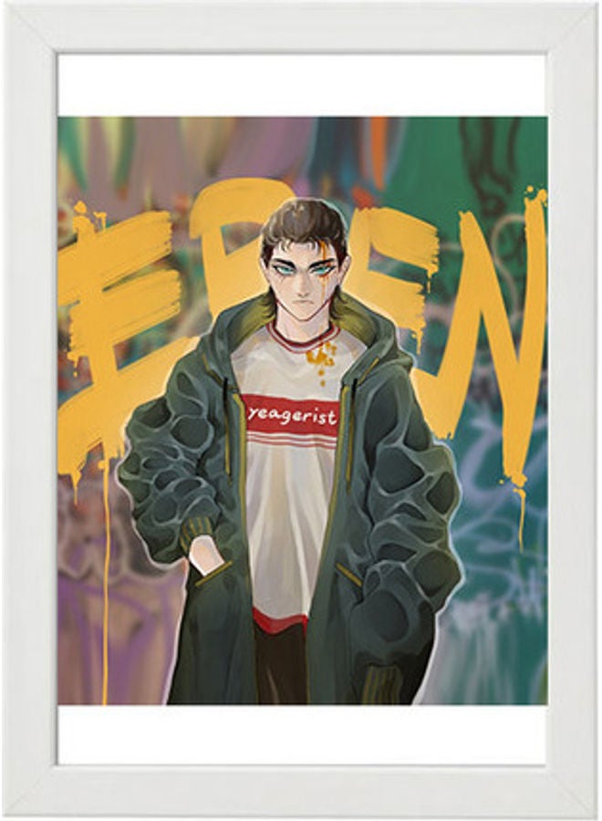 إم إي سي لوحة فنية رقمية بإطار برسمة شخصية إيرين يجار من مسلسل  "Attack On Titan" أبيض 21x30سم