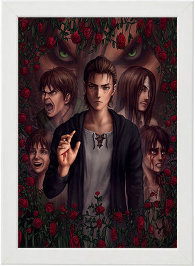 إم إي سي لوحة فنية رقمية بإطار برسمة شخصية إيرين يجار من مسلسل  "Attack On Titan" أبيض 21x30سم