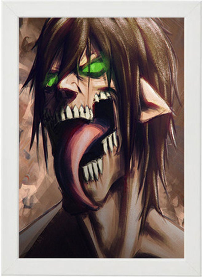 إم إي سي لوحة فنية بإطار ورسمة شخصية يمير ييجار من مسلسل "Attack On Titan" وهو يجز بأسنانه أبيض 21x30سم