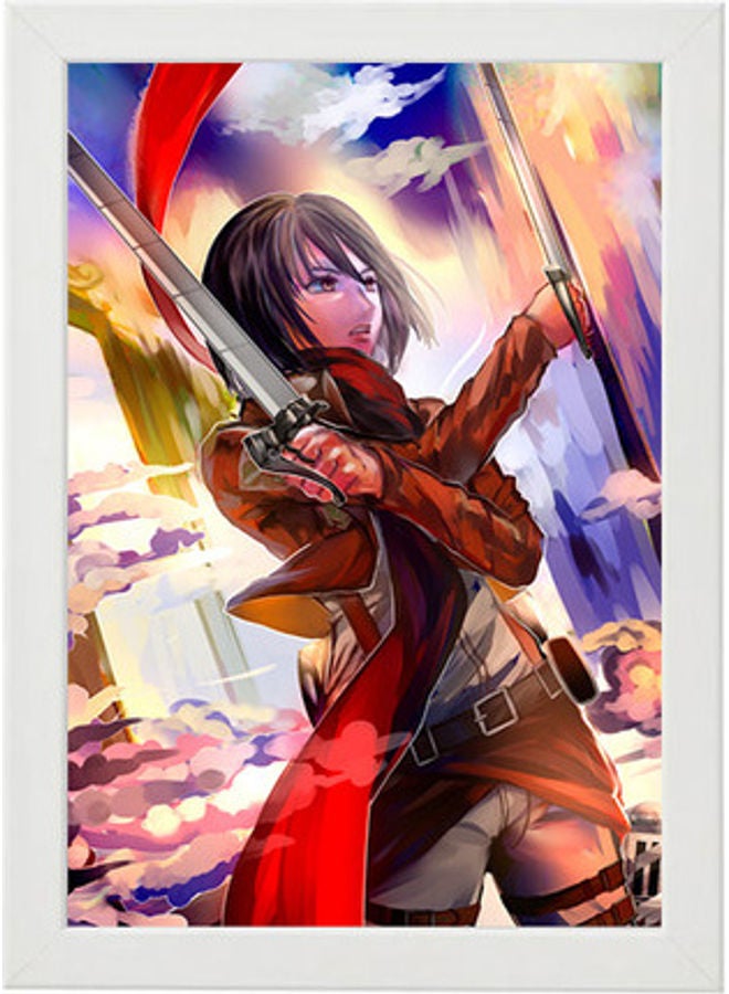 إم إي سي لوحة فنية رقمية بإطار ورسمة شخصية ميكاسا أكريمان من مسلسل "Attack On Titan" أبيض