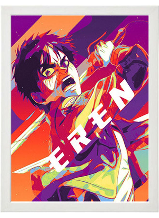 إم إي سي لوحة فنية رقمية بإطار برسمة شخصية إيرين يجار من مسلسل  "Attack On Titan" أبيض 30x40سم