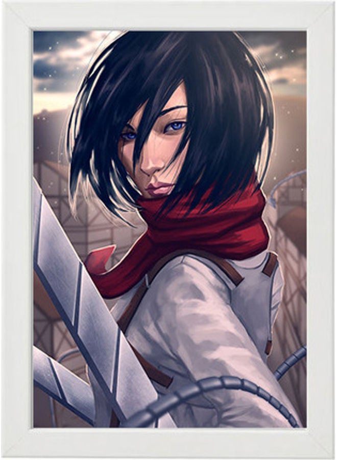 إم إي سي لوحة فنية رقمية بإطار ورسمة شخصية ميكاسا أكريمان من مسلسل "Attack On Titan" أبيض 21x30سم