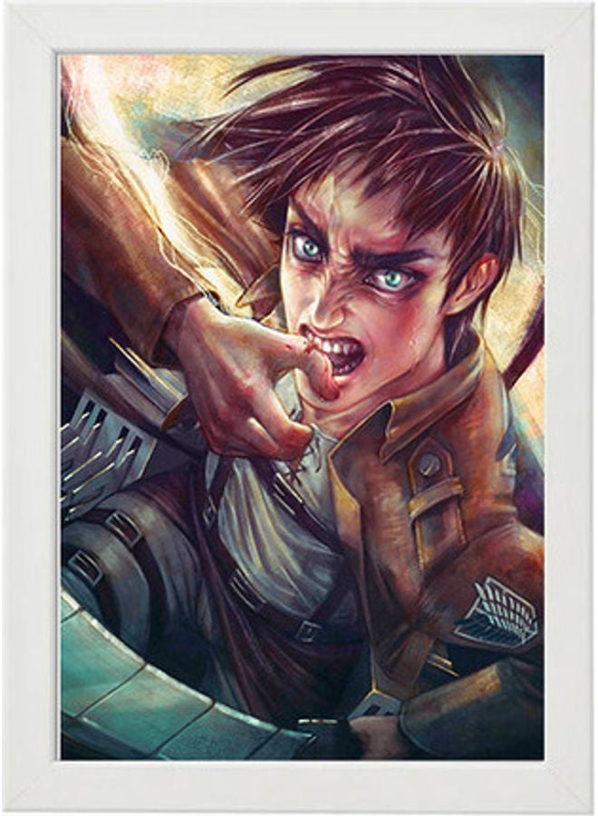 إم إي سي لوحة فنية رقمية بإطار برسمة شخصية إيرين يجار من مسلسل  "Attack On Titan" أبيض 21x30سم