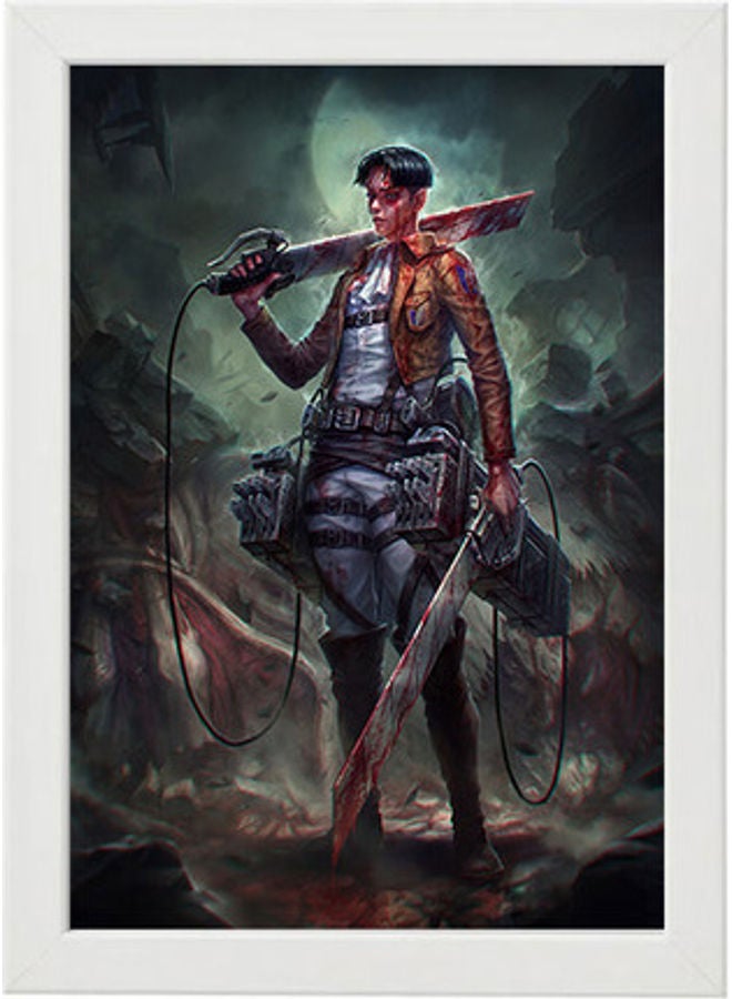 MEC Attack On Titan Levi Ackerman Digitial Wall Art Poster Frame White 21x30cm