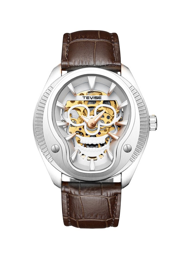 Tevise Men's Analog Round Watch With Leather Strap T853/SGL - 43 mm - Brown 