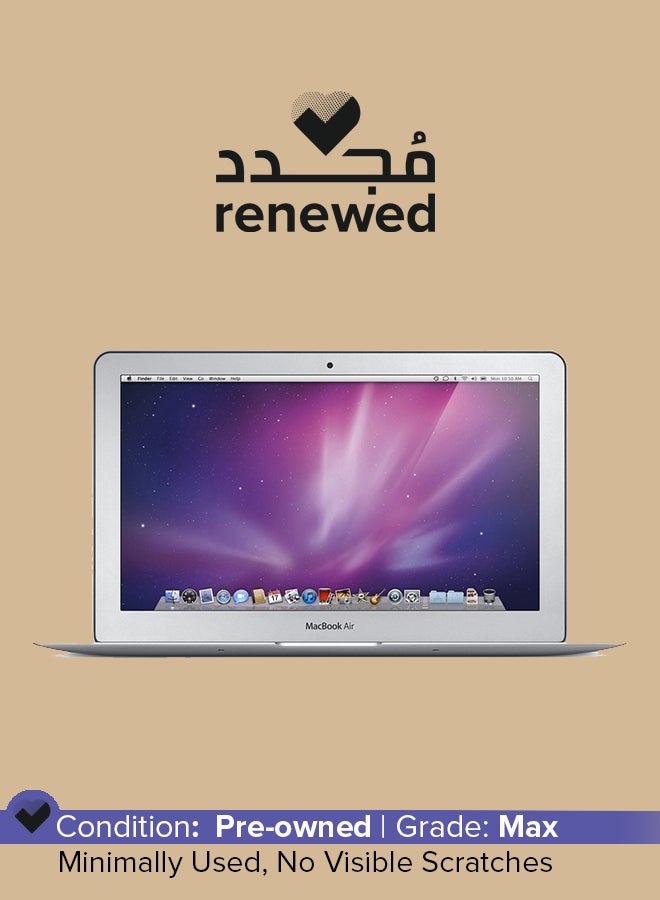 ابل  مجدد - لابتوب ماك بوك آير MC505LL/A (2010) بشاشة مقاس 11.6 بوصة ومعالج كور 2 ديو من الجيل الأول وذاكرة رام سعة 4 جيجابايت ومحرك أقراص SSD سعة 128 جيجابايت وبطاقة رسومات إنفيديا جيفورس 320M GPU سعة 256 ميجابايت اللغة الإنجليزية فضي - Image 1