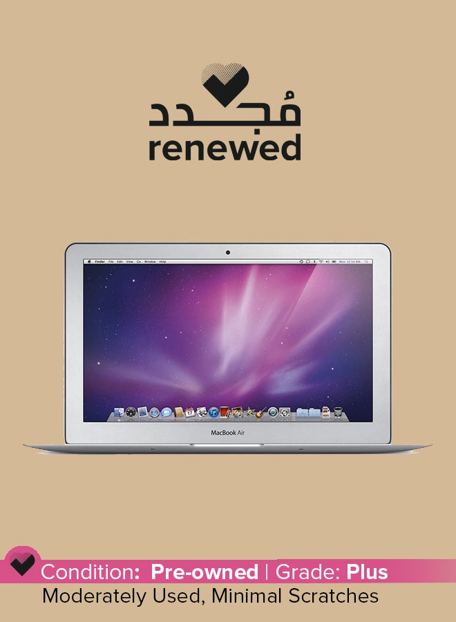 ابل  مجدد - لابتوب ماك بوك آير MC505LL/A (2010) بشاشة مقاس 11.6 بوصة ومعالج كور 2 ديو من الجيل الأول وذاكرة رام سعة 4 جيجابايت ومحرك أقراص SSD سعة 128 جيجابايت وبطاقة رسومات إنفيديا جيفورس 320M GPU سعة 256 ميجابايت اللغة الإنجليزية فضي - Image 1