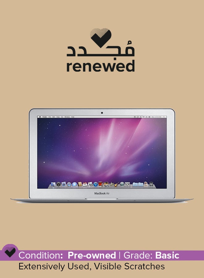 ابل  مجدد - لابتوب ماك بوك آير MC505LL/A (2010) بشاشة مقاس 11.6 بوصة ومعالج كور 2 ديو من الجيل الأول وذاكرة رام سعة 4 جيجابايت ومحرك أقراص SSD سعة 128 جيجابايت وبطاقة رسومات إنفيديا جيفورس 320M GPU سعة 256 ميجابايت اللغة الإنجليزية فضي - Image 1