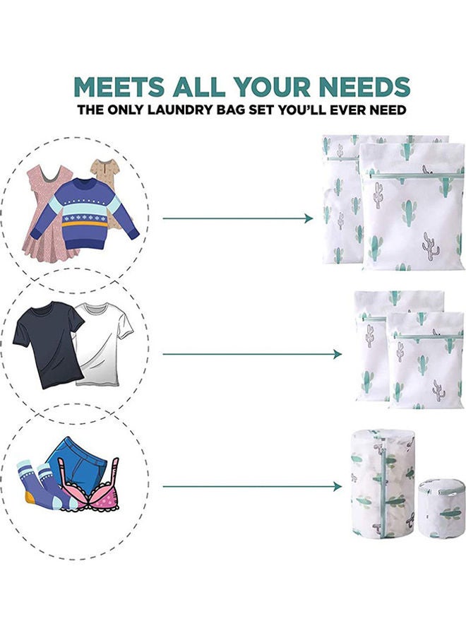 6-Piece Reusable Mesh Laundry Bags for Delicates with Premium Zipper and Cactus Prints Multicolour 30 x 20 x 6cm  - Image 4