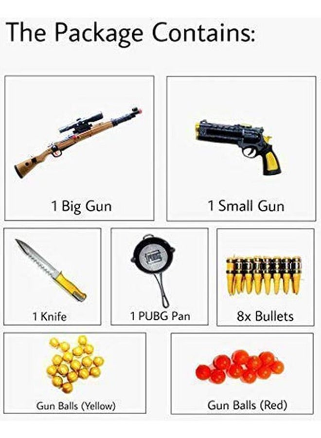 Pubg Game Theme Set Contains 1 Big Gun, 1 Small Gun, 1 Knife, 1 Pan, 8 Bullets, Gun Balls Yellow & Red - v1635247322/N32596064A_7