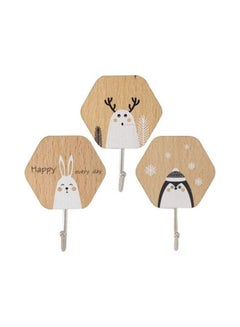 huanyin 3-Piece Wall Stick Hanging Door Wooden Hook Multicolour 5.4X4.9X0.51cm  - Image 1