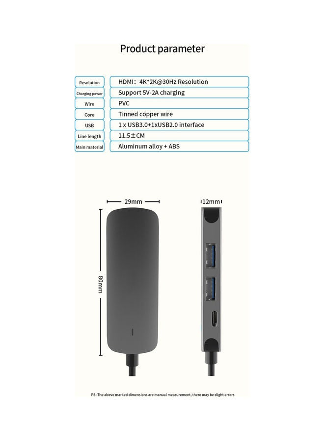 عربست - 4 في 1 USB HUB متعدد المنافذ 3.0 Type-C محول متوافق مع HDMI لجهاز MacBook Gray رمادي - Image 1