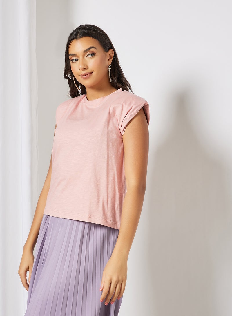 Campus Sutra Solid Pattern Cap Sleeve T-Shirt Peach  - Image 1
