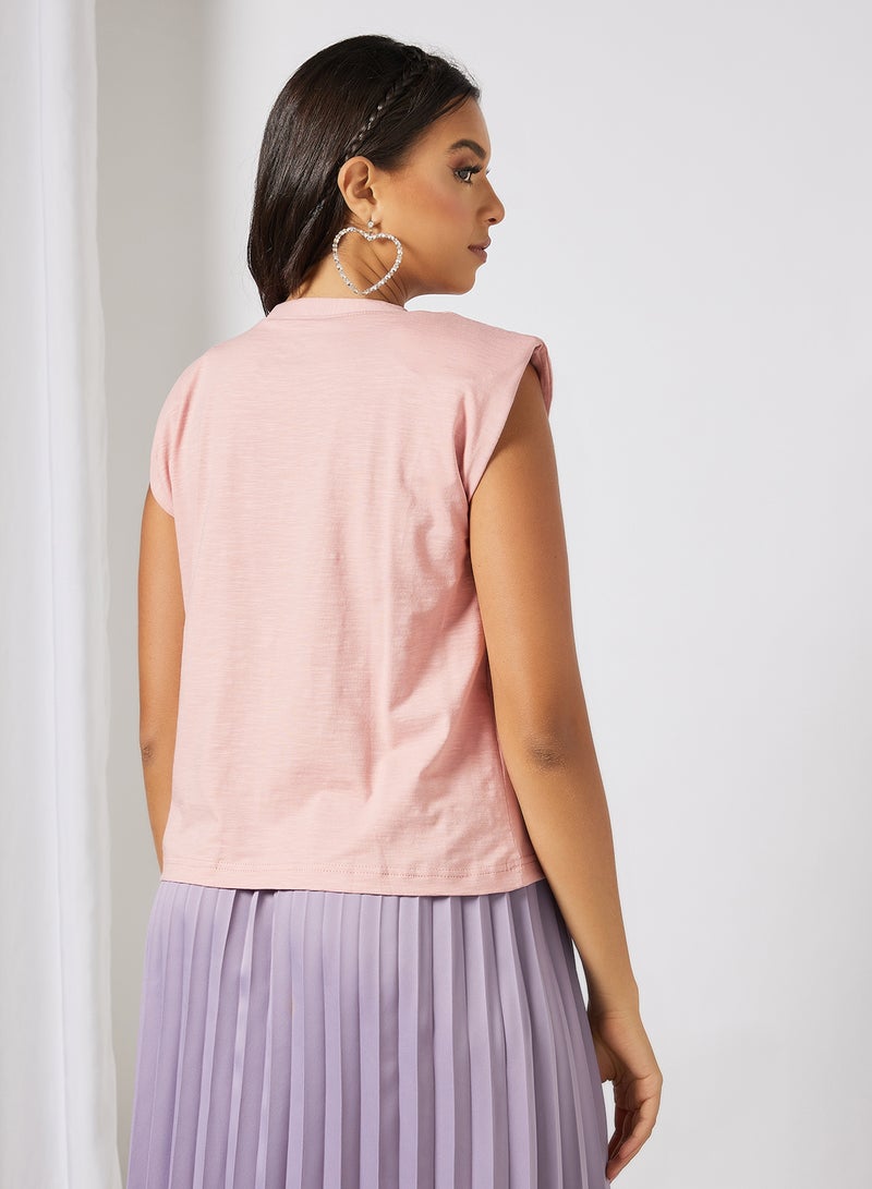 Campus Sutra Solid Pattern Cap Sleeve T-Shirt Peach  - Image 4