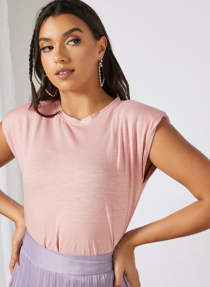 Campus Sutra Solid Pattern Cap Sleeve T-Shirt Peach  - Image 3