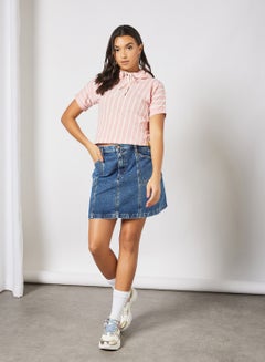 Campus Sutra Striped Pattern Drawstring Neck Hoodie Pink/White  - Image 3