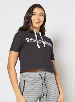 Campus Sutra Slogan Printed Drawstring Neck Hoodie Black/White  - Image 1